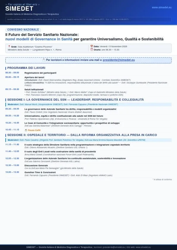 Il Futuro del Servizio Sanitario Nazionale: nuovi modelli di Governance in Sanità