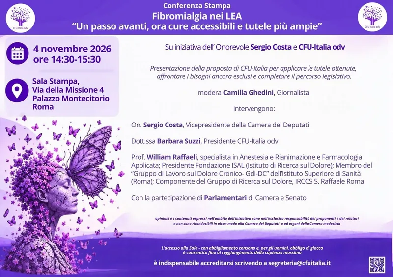 CONFERENZA STAMPA-Fibromialgia nei LEA “Un passo avanti, ora cure accessibili e tutele più ampie”