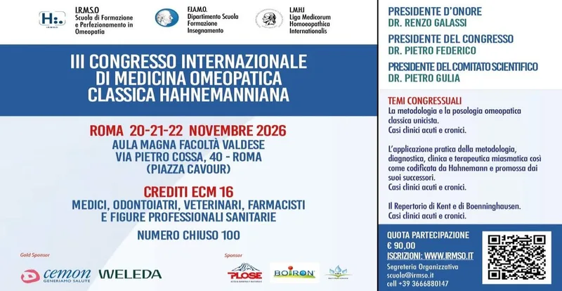 III CONGRESSO INTERNAZIONALE DI MEDICINA OMEOPATICA HAHNEMANNIANA SCUOLA IRMSO 