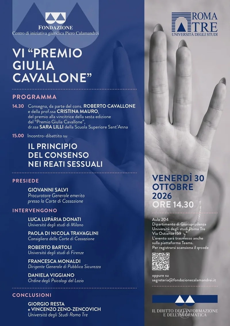 Incontro-dibattito "IL PRINCIPIO DEL CONSENSO NEI REATI SESSUALI"