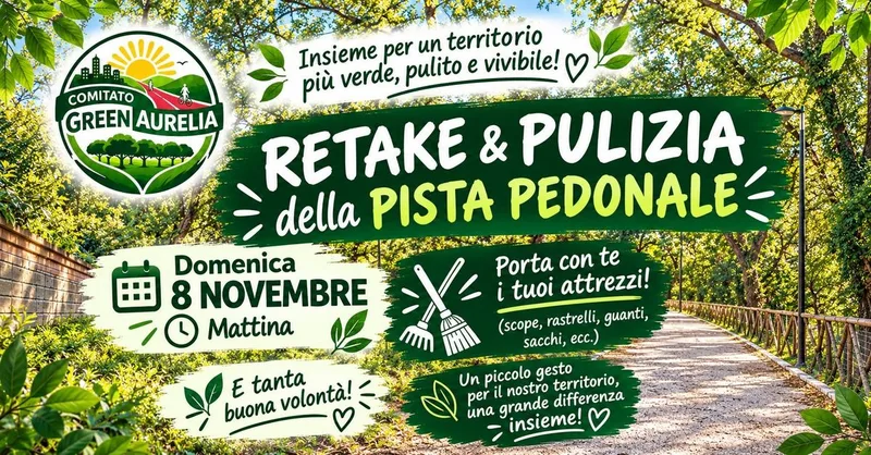 Retake e pulizia pista pedonale Green Aurelia