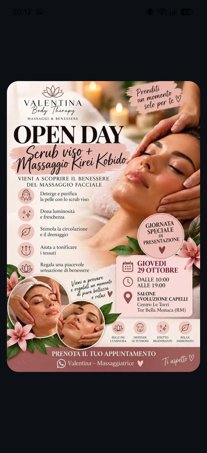 open day scrub viso e massaggio kirai kobido